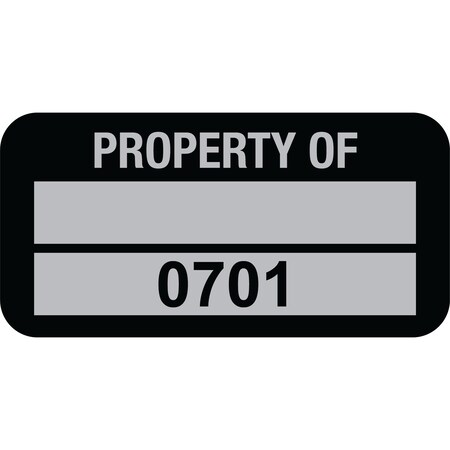 Lustre-Cal Property ID Label PROPERTY OF 5 Alum Blk 1.50in x 0.75in 1 Blank Pad&Serialized 0701-0800, 100PK 253769Ma2K0701